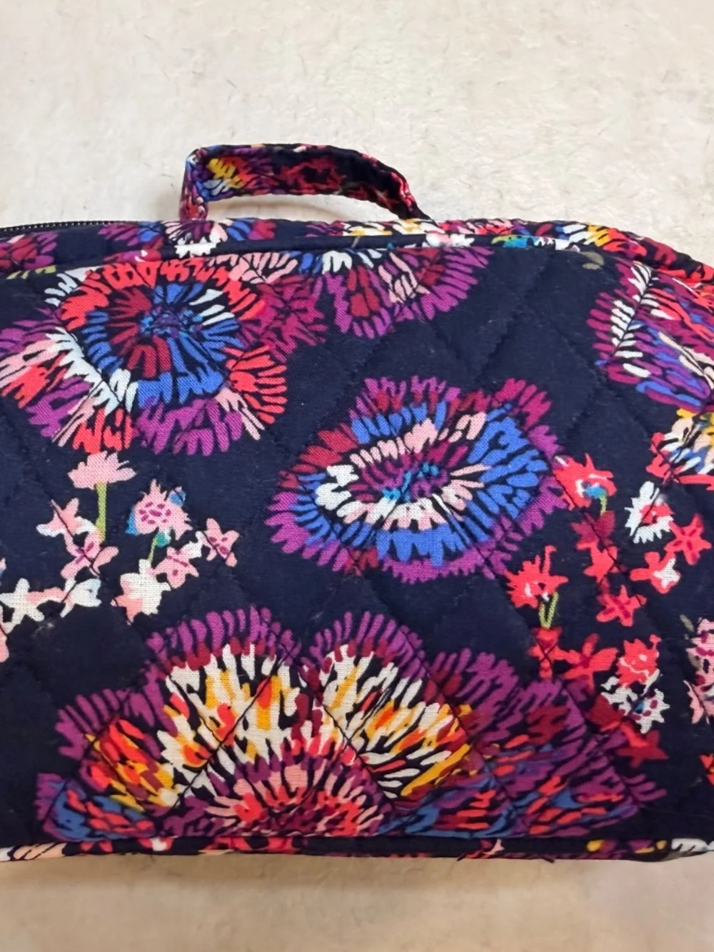 Vera Bradley Navy Blue Toiletry Bag Floral Pattern Dual Pockets Carry Handle